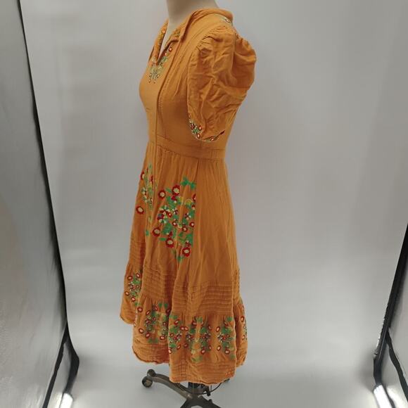 Ollari maxi Dress Yellow/Orange linen from Anthropologie Mexican pattern boho - Picture 5 of 15